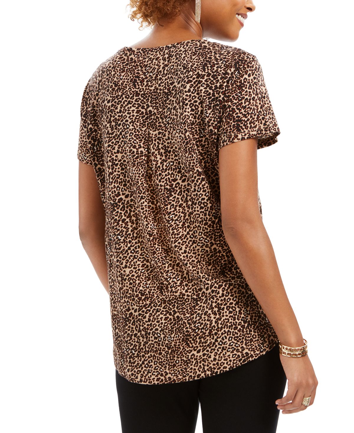 Camiseta feminina de algodão com estampa de leopardo Style &amp; Co, marrom, tamanho grande