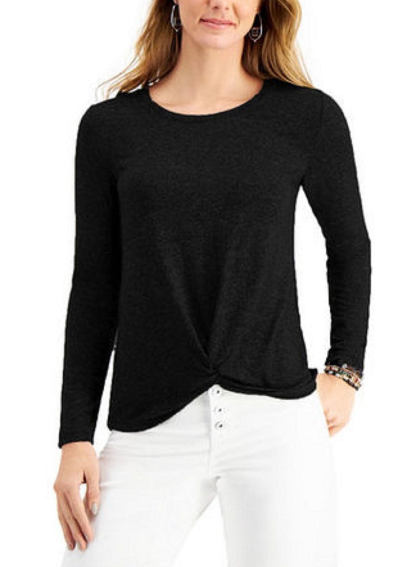 Top feminino preto com frente torcida, tamanho extrapequeno, da Style &amp; Co