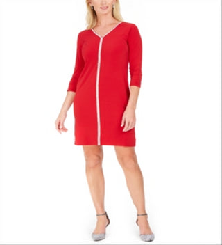 Vestido feminino JM Collection com manga 3/4 e acima do joelho, tamanho XS, vermelho