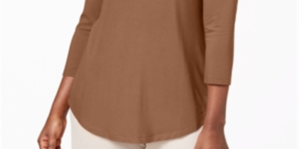 Blusa feminina manga três quartos JM Collection marrom tamanho pequeno