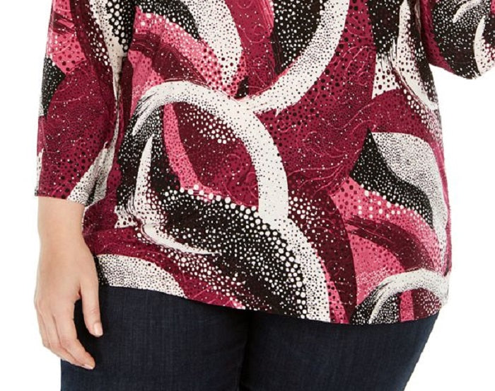 JM Collection Top feminino plus size com estampa de bolinhas em jacquard rosa tamanho 0X