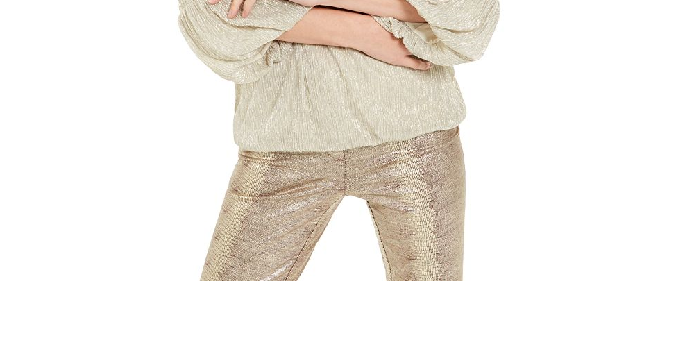 Blusa feminina Alfani metálica com manga 3/4 bege, tamanho médio