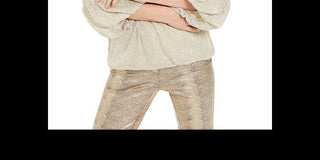 Blusa feminina Alfani metálica com manga 3/4 bege, tamanho médio