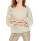 Blusa feminina Alfani metálica com manga 3/4 bege, tamanho médio