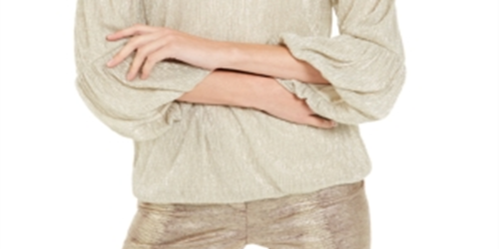 Blusa feminina Alfani metálica com manga 3/4 bege, tamanho médio