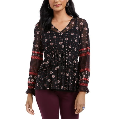 Blusa camponesa feminina estilo &amp; co, preta, com amarração na cintura, tamanho extrapequeno