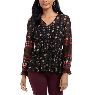 Blusa camponesa feminina estilo &amp; co, preta, com amarração na cintura, tamanho extrapequeno