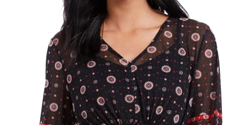 Blusa camponesa feminina estilo &amp; co, preta, com amarração na cintura, tamanho extrapequeno