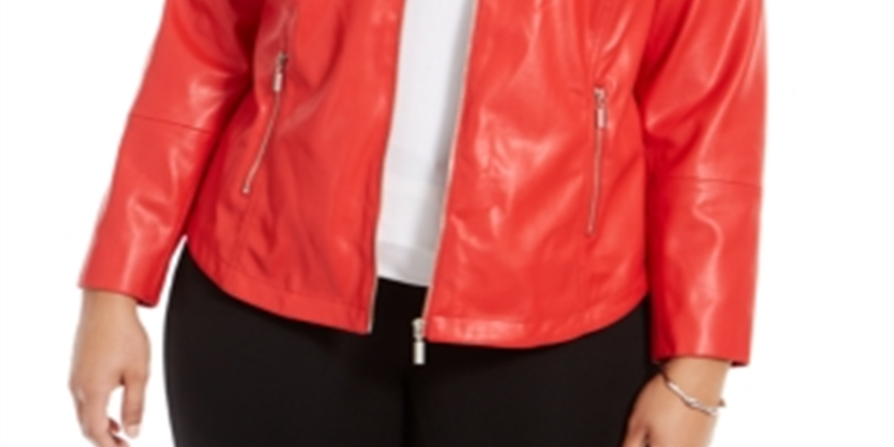 Jaqueta de couro sintético feminina Alfani vermelha tamanho 2X