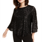 Blusa feminina Alfani com manga sino e lantejoulas, preta, tamanho grande