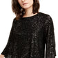Blusa feminina Alfani com manga sino e lantejoulas, preta, tamanho grande