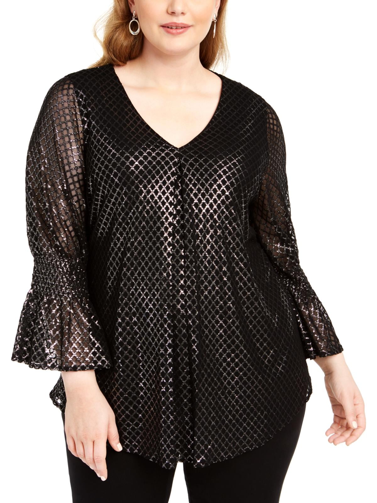 Blusa feminina Alfani Plus Size com estampa metálica, tamanho 0X