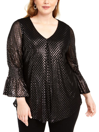 Blusa feminina Alfani Plus Size com estampa metálica, tamanho 0X