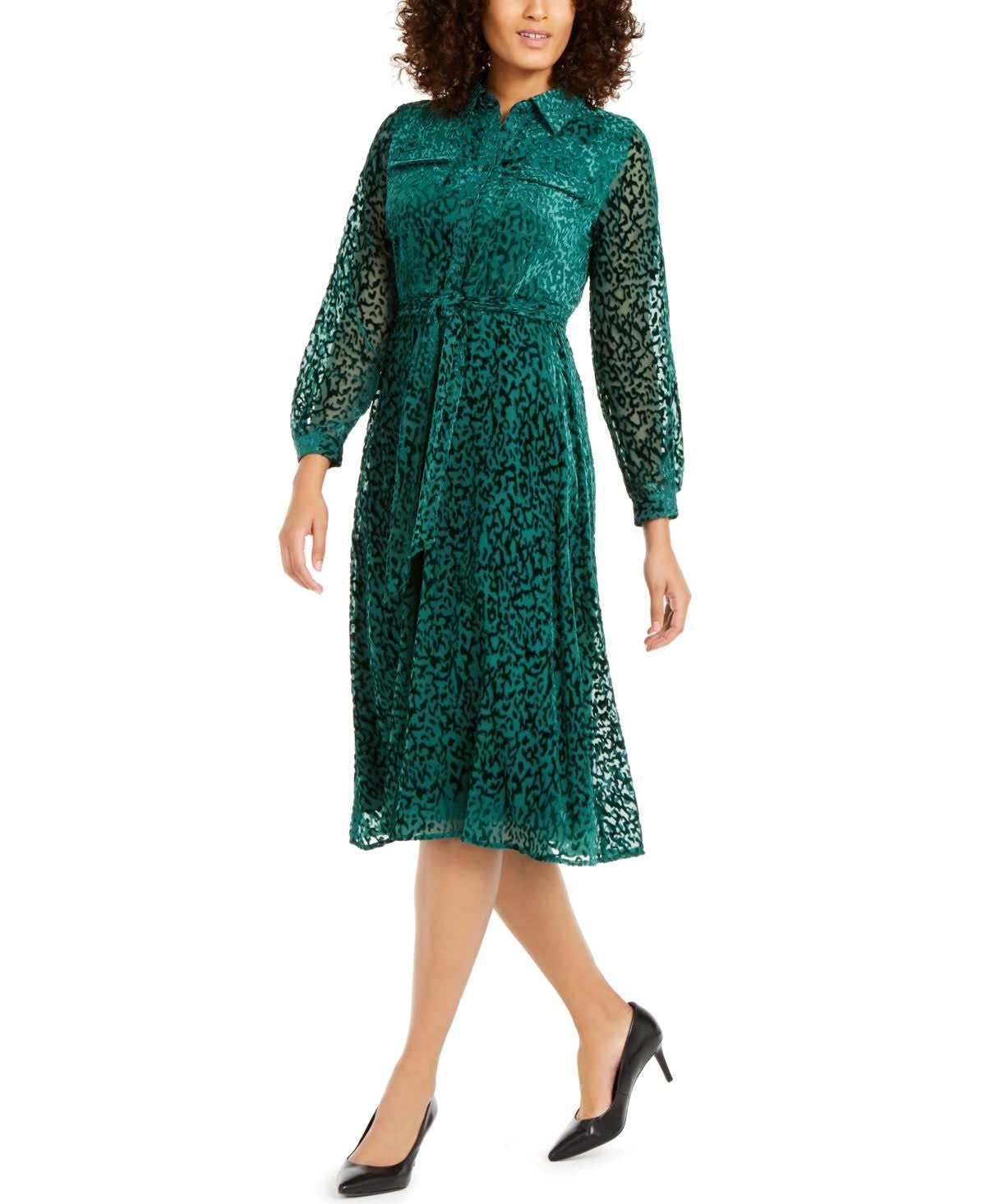 Vestido-camisa feminino Alfani Velvet Burnout com cinto, verde, tamanho 18