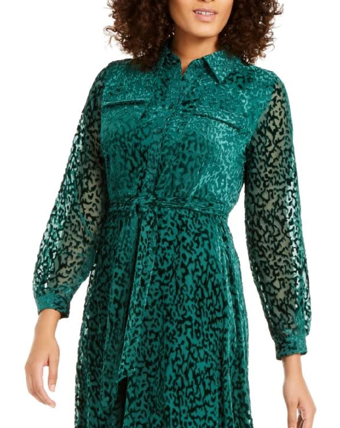 Vestido-camisa feminino Alfani Velvet Burnout com cinto, verde, tamanho 18