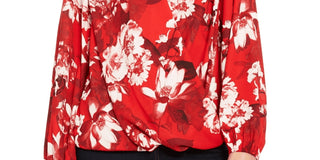 INC International Concepts Top feminino com estampa floral vermelha e sobrepeliz tamanho pequeno