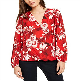 INC International Concepts Top feminino com estampa floral vermelha e sobrepeliz tamanho pequeno
