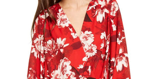 INC International Concepts Top feminino com estampa floral vermelha e sobrepeliz tamanho pequeno