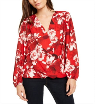 INC International Concepts Top feminino com estampa floral vermelha e sobrepeliz tamanho pequeno