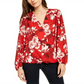 INC International Concepts Top feminino com estampa floral vermelha e sobrepeliz tamanho pequeno