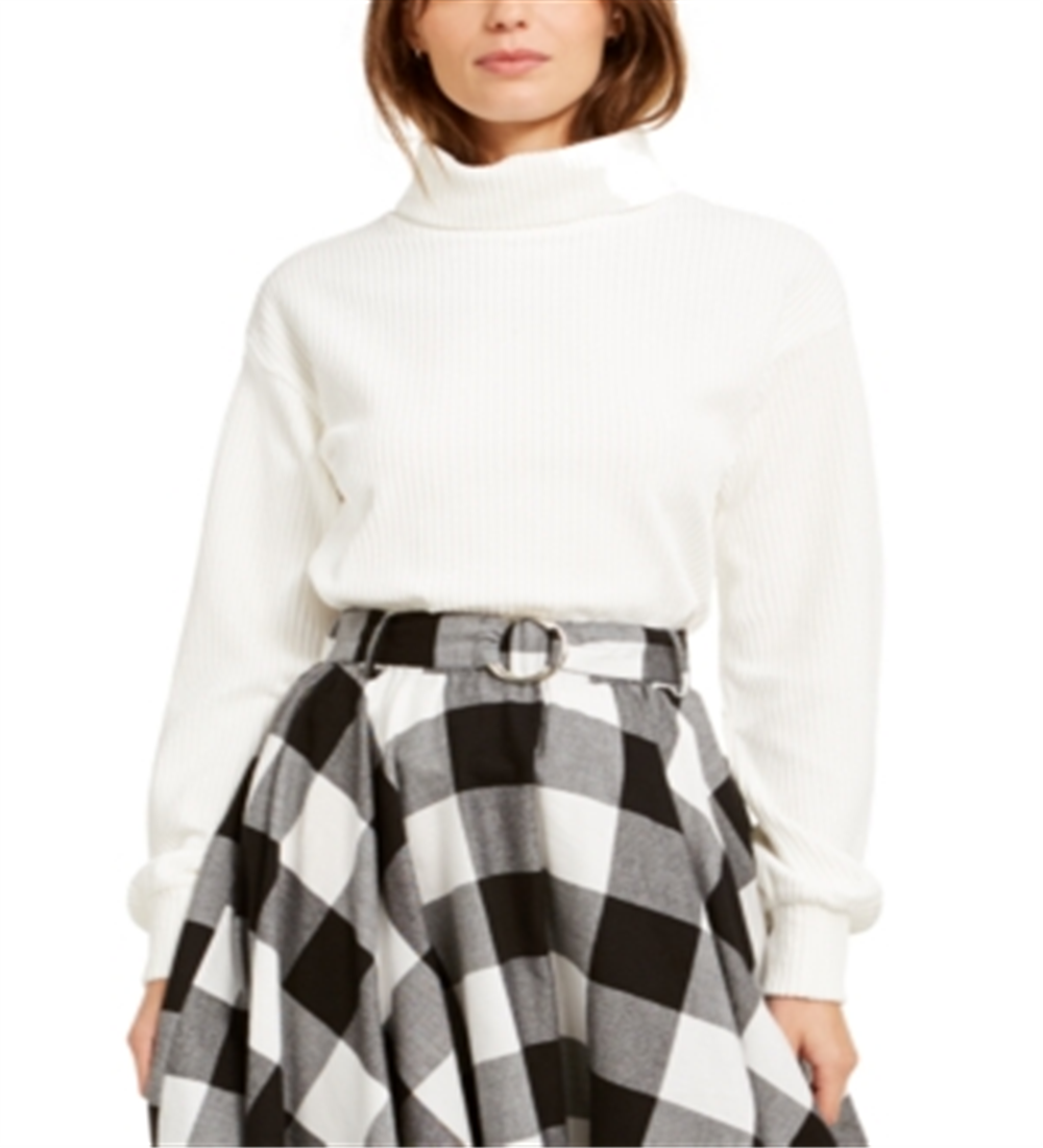 Suéter feminino Bar III de manga comprida e gola alta, branco, tamanho pequeno