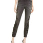 Calça jeans skinny feminina com estampa de leopardo e flocada, preta, tamanho 6, da INC International Concepts