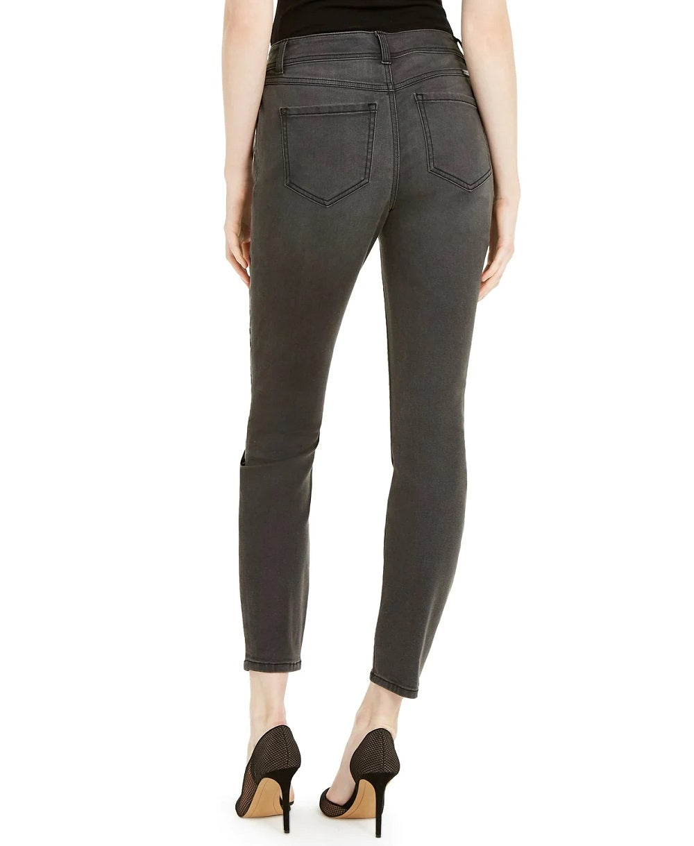 Calça jeans skinny feminina com estampa de leopardo e flocada, preta, tamanho 6, da INC International Concepts