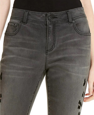 Calça jeans skinny feminina com estampa de leopardo e flocada, preta, tamanho 6, da INC International Concepts