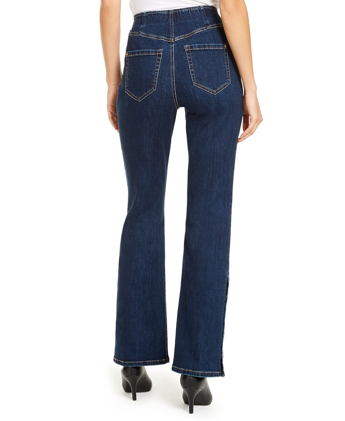 Calça jeans feminina Bootcut com bainha de pressão da INC International Concepts, azul, tamanho 0