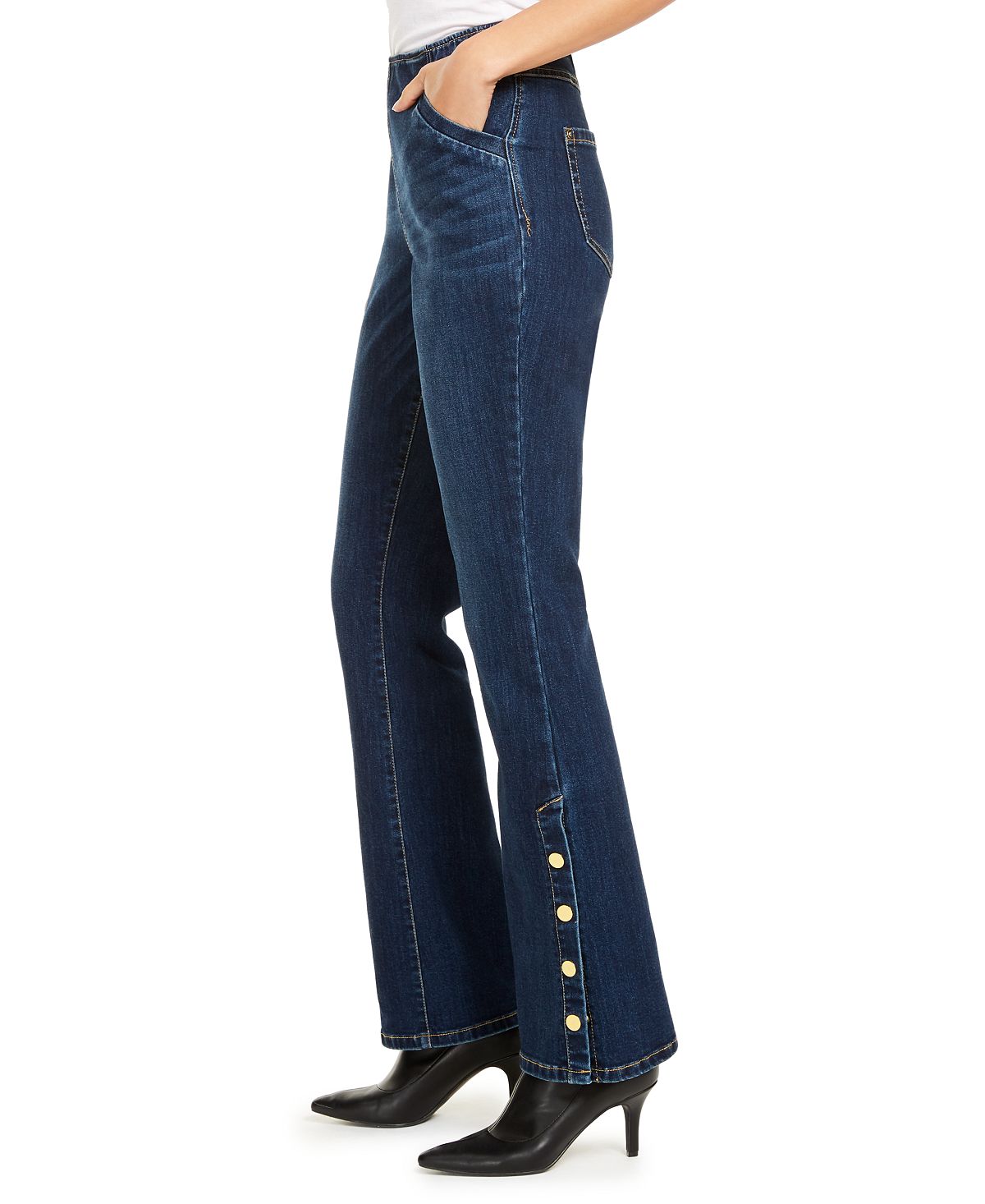 Calça jeans feminina Bootcut com bainha de pressão da INC International Concepts, azul, tamanho 0