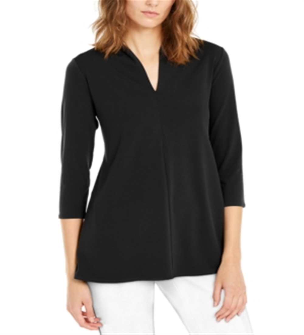 Blusa túnica feminina Alfani lisa com gola alta, preta, tamanho extragrande