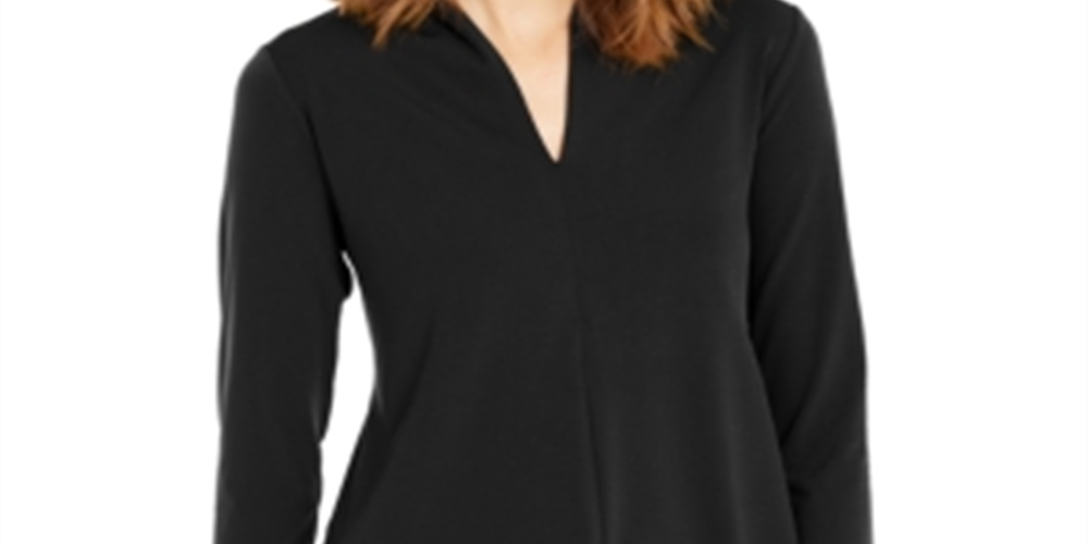 Blusa túnica feminina Alfani lisa com gola alta, preta, tamanho extragrande