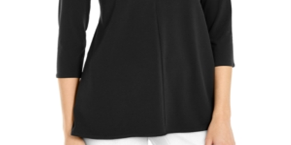 Blusa túnica feminina Alfani lisa com gola alta, preta, tamanho extragrande
