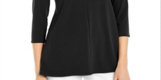 Blusa túnica feminina Alfani lisa com gola alta, preta, tamanho extragrande