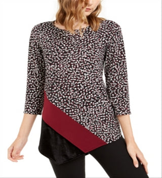 Blusa assimétrica estampada e de veludo Alfani feminina, preta, tamanho pequeno