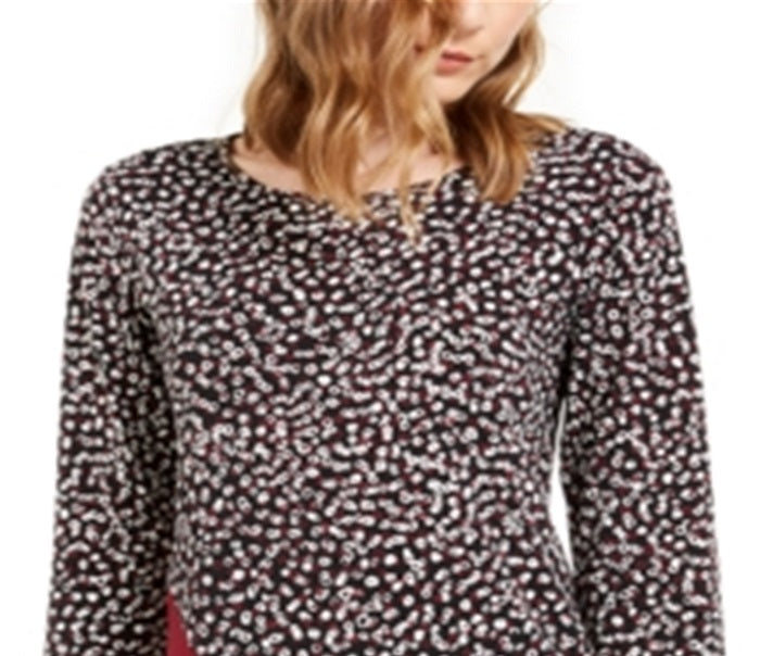 Blusa assimétrica estampada e de veludo Alfani feminina, preta, tamanho pequeno