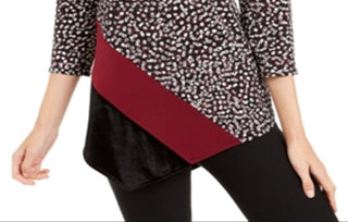 Blusa assimétrica estampada e de veludo Alfani feminina, preta, tamanho pequeno