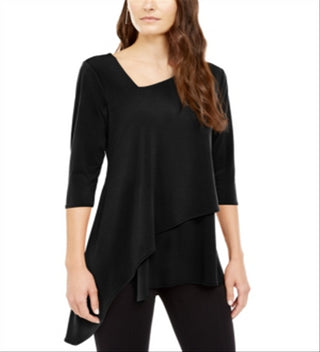 Top feminino Alfani com bainha assimétrica e envelope, preto, tamanho pequeno GG