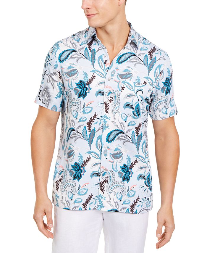 Camisa masculina elástica com estampa floral paisley Tasso Elba, azul, tamanho extragrande