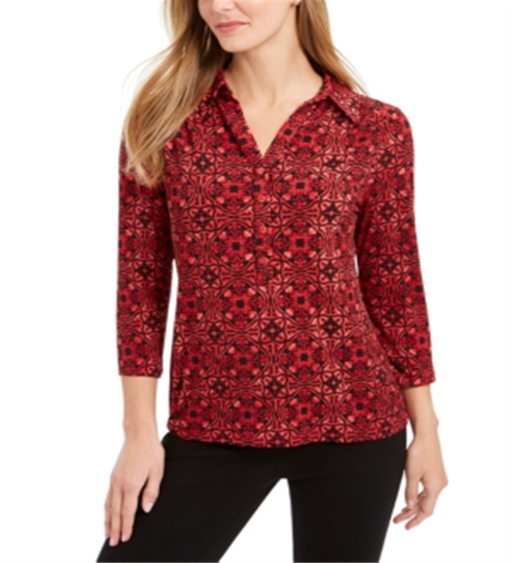 Camisa polo feminina estampada Charter Club tamanho M