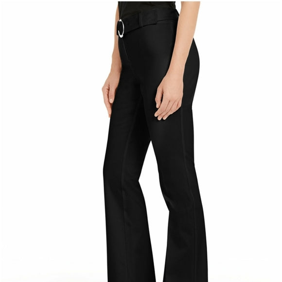 Calça reta com cinto Alfani feminina, preta, tamanho 8