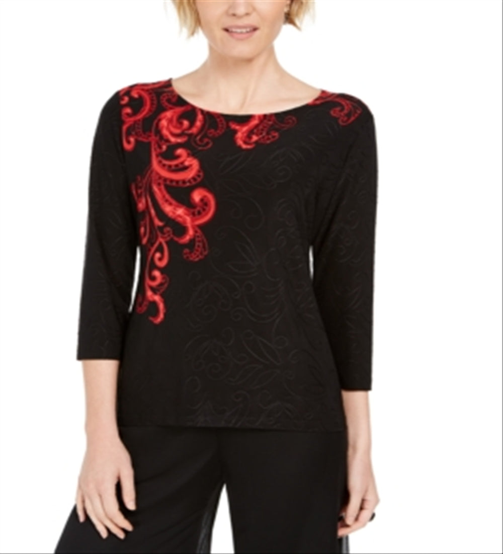 Blusa feminina estampada em jacquard, preta, tamanho X-S