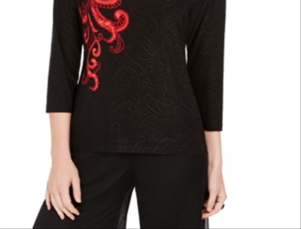 Blusa feminina estampada em jacquard, preta, tamanho X-S