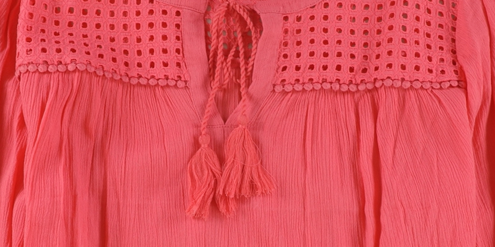 Blusa feminina Charter Club com borlas e estampa camponesa, coral, tamanho extragrande