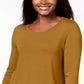 JM Collection Top feminino com manga três quartos, amarelo, tamanho pequeno, P/M