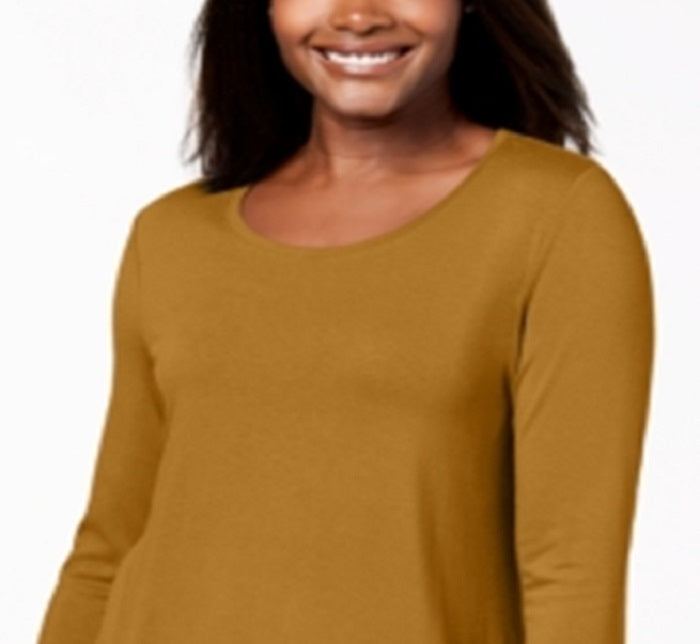 JM Collection Top feminino com manga três quartos, amarelo, tamanho pequeno, P/M