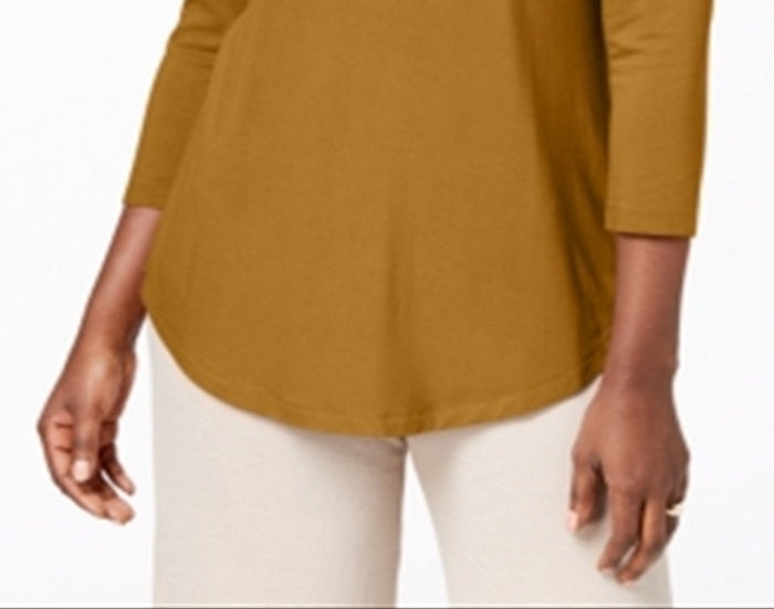 JM Collection Top feminino com manga três quartos, amarelo, tamanho pequeno, P/M