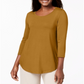 JM Collection Top feminino com manga três quartos, amarelo, tamanho pequeno, P/M