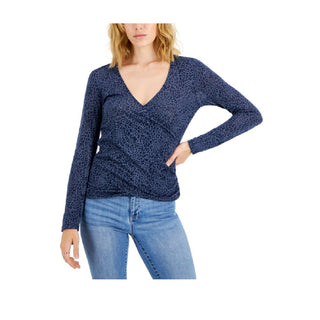 Blusa feminina de manga comprida com estampa de chita da INC International Concepts, azul, tamanho extragrande