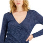 Blusa feminina de manga comprida com estampa de chita da INC International Concepts, azul, tamanho extragrande